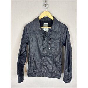 G-Star Raw Coated Denim Jean  Jacket Women’s Small Black Moto‎ Button Zip